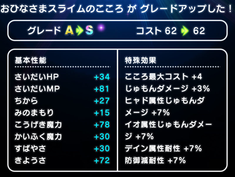 おひなさまスライムのこころの性能